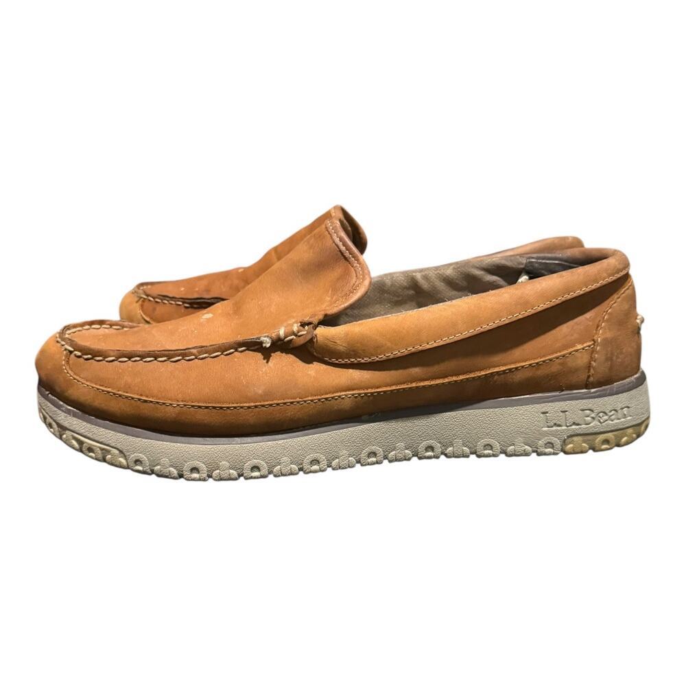 LL Bean Men’s All Week Slipper Mocs Brown Leather Shearling Lined Shoes Size 11M - Picture 5 of 9